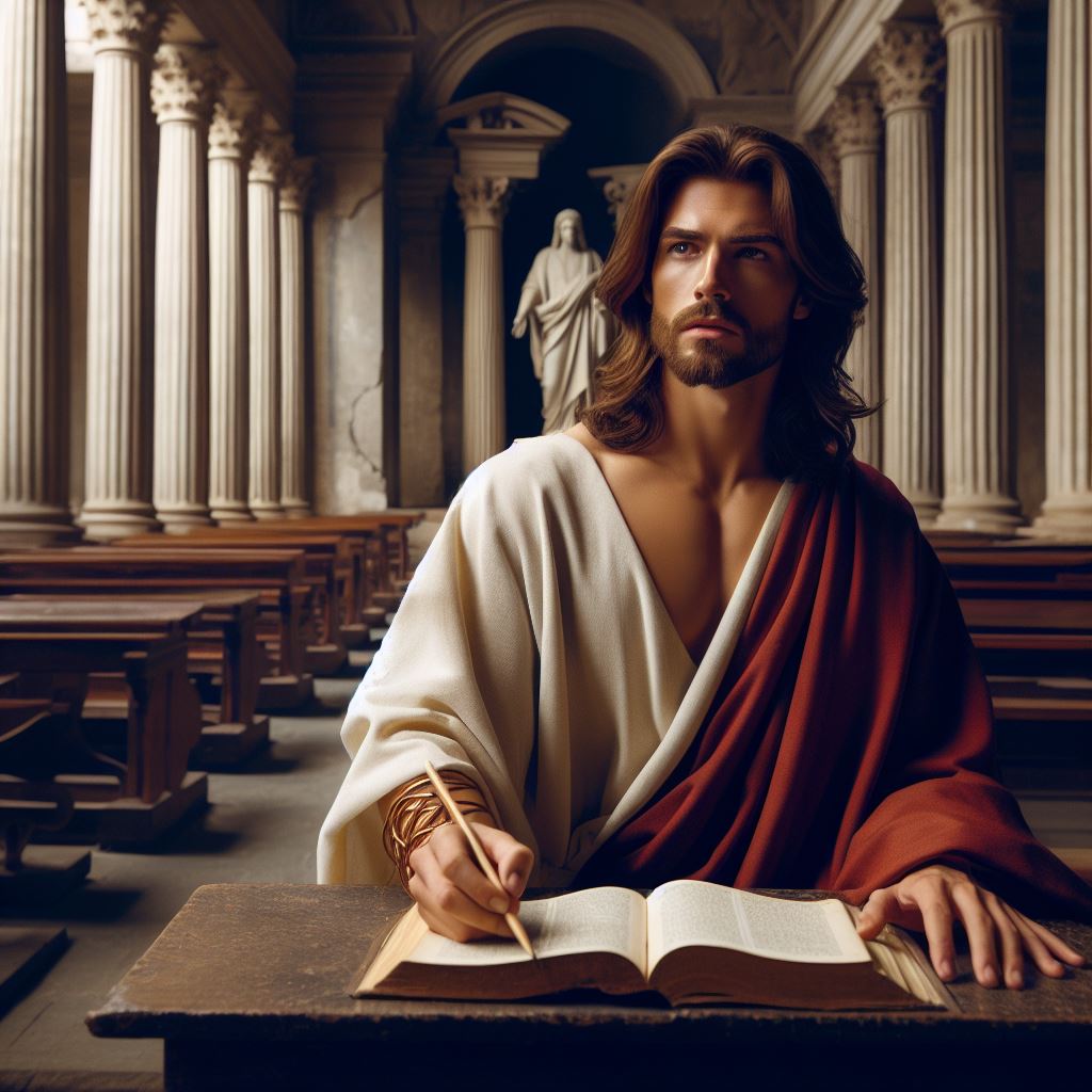Jesus en un aula antiguo.