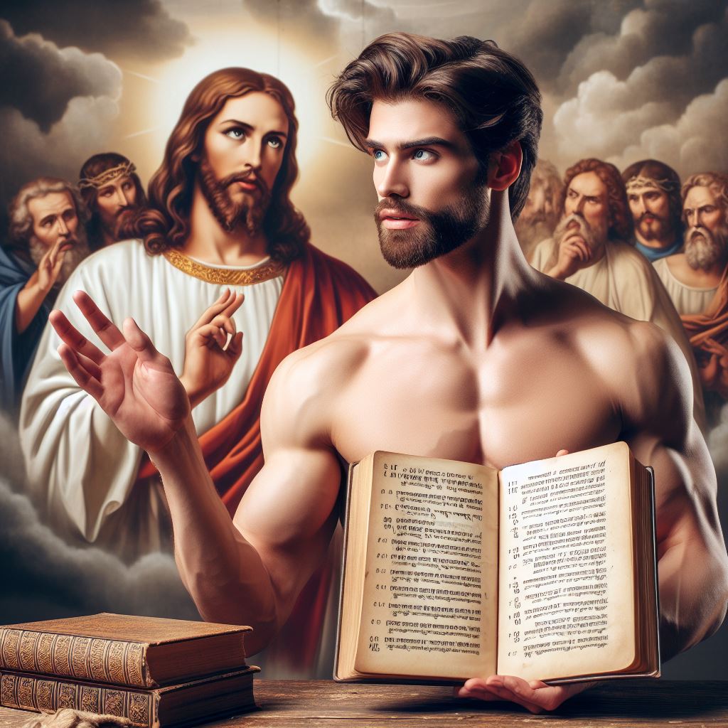 Jesus con un Apostel enseñando un libro.