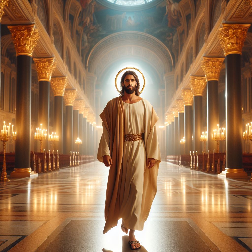Jesus entrando en un templo